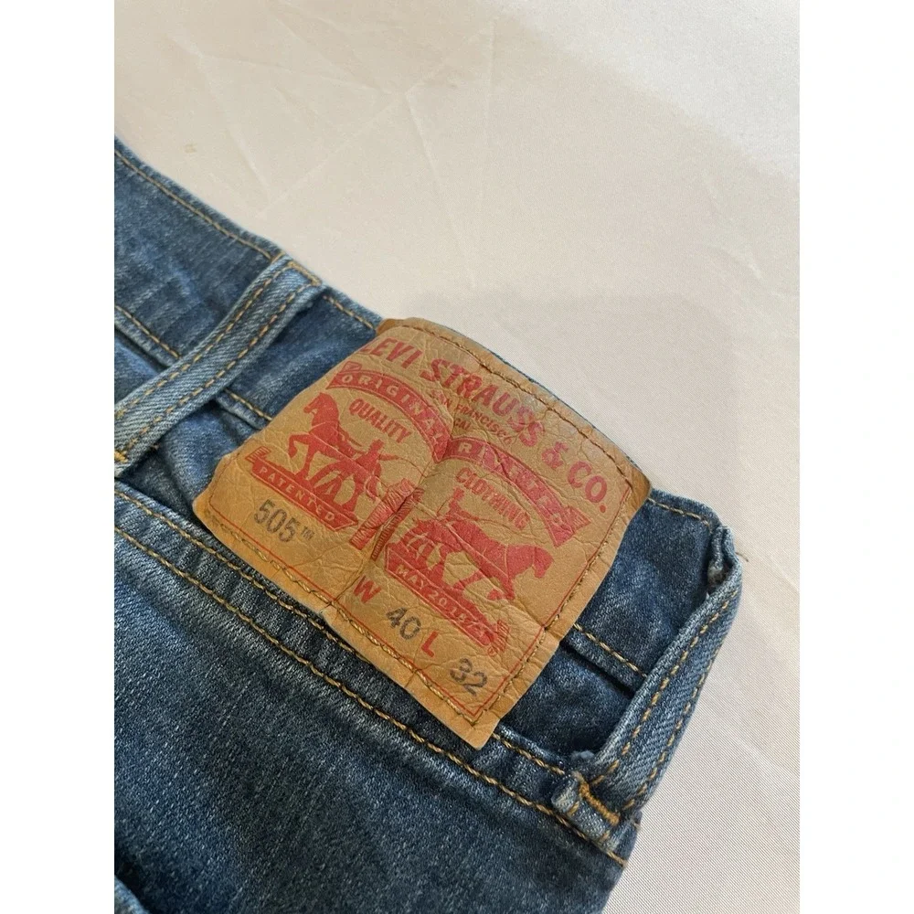 Levis 505‎ Jeans Mens 40x32 Blue Straight Denim Faded Workwear Pants